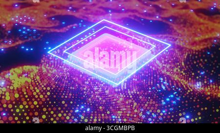 Leiterplatte mit Partikeln. Computergeneriertes 3D-Rendering Stockfoto