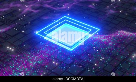 Leiterplatte mit Partikeln. Computergeneriertes 3D-Rendering Stockfoto