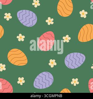 ostern, Frühling nahtlose Muster mit bunten ostereiern und Gänseblümchen Blumen; ideal zum Einpacken, Grußkarten, Social Media Grafiken - Vektor Illustr Stock Vektor