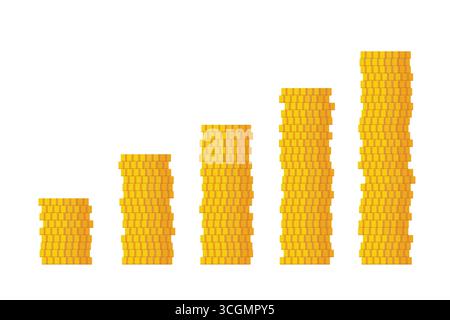 Wachsender Münzstapel; symbolisiert finanziellen Erfolg, Investitionswachstum, Vermögensakkumulation - Vektorillustration Stock Vektor