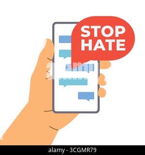 Stop Hate Concept; perfekt für Kampagnen gegen Online-Hassreden, kann in Artikeln, Schulungsmaterialien zu Cybermobbing und Responsibl verwendet werden Stock Vektor