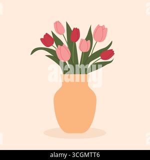 Blumenstrauß von Frühlingstulpen in einer Vase - Vektorillustration Stock Vektor
