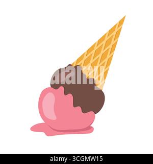 Eiscreme in einer Waffelform, die auf dem Kopf steht und schmilzt - Vektordarstellung - Vektordarstellung Stock Vektor