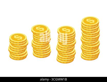 Wachsender Stapel von Dollarmünzen; symbolisiert finanziellen Erfolg, Investitionswachstum, Vermögensakkumulation – Vektorillustration Stock Vektor