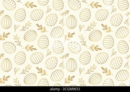 goldenes ostern, nahtloses Frühlingsmuster mit Eiern und floralen Elementen; ideal zum Einpacken, Grußkarten, Social-Media-Grafiken - Vektor-Illustration Stock Vektor