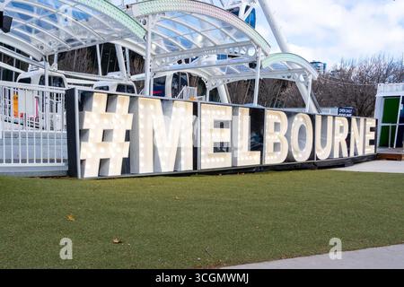 Das Melbourne Ground Schild ist in Melbourne, Victoria, Australien, zu sehen. Stockfoto
