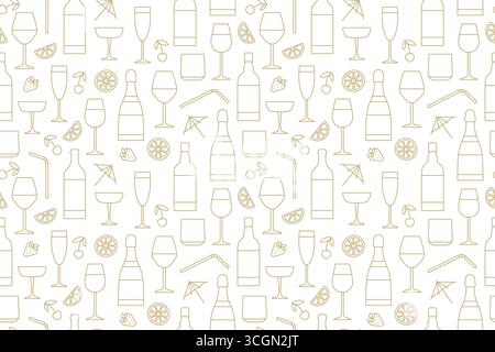 Nahtloses Muster mit alkoholischen Getränken und Cocktails; Iieal für Barmenüs, Partyeinladungen oder Cocktail-Motive-Vektor-Illustration Stock Vektor