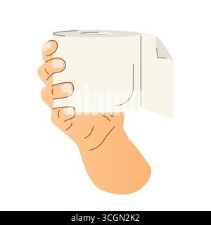 Hand, die eine Rolle Toilettenpapier hält; Hygiene, Durchfall, Gesundheitsartikel - Vektor-Illustration Stock Vektor