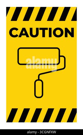 Hellgelbes Warnschild mit einer einfachen Abbildung der Malerwalze. Perfekt für Sicherheitsschilder auf Baustellen oder bei Renovierungsprojekten. Stock Vektor