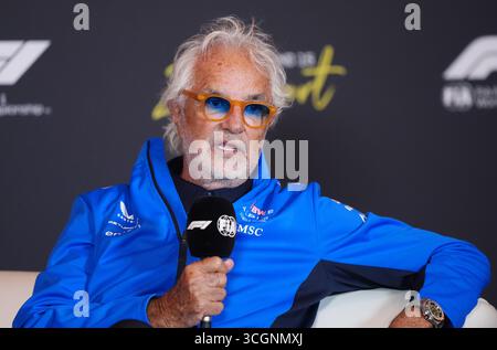 Alpine Executive Advisor Flavio Briatore während einer Pressekonferenz im Circuit Zandvoort, Holland. Bilddatum: Freitag, 29. August 2025. Stockfoto