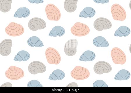 Nahtloses Sommermuster von Muscheln, ideal für Sommerkleidung, Wohnaccessoires, Tapeten, Verpackungs-Vektor-Illustration Stock Vektor