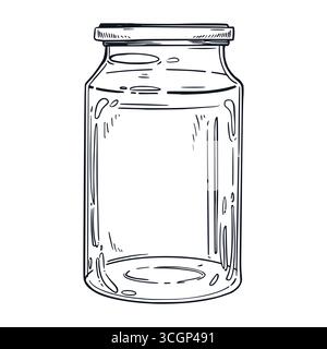 Glasbehälter mit Deckel zur Aufbewahrung von Winternahrungsmitteln, zur Aufbewahrung von Lebensmitteln. Alles ist handgezeichnet in Tinte. Die Abbildung eignet sich zum Bedrucken Stock Vektor