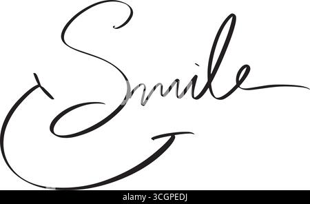 Smile Symbol Text Schriftart Kalligraphie Schriftart Schriftzug Schwarzes Farbobjekt Smile Glück Lächeln positiver Genuss Markenerfolg Medien Smile Temp Stock Vektor