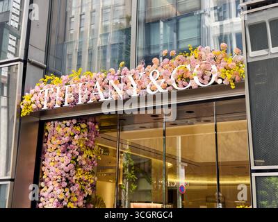 Tiffany and Company Boutique in Ginza, dem gehobenen Einkaufsviertel von Tokio, Japan. Tiffany's ist ein luxuriöses Schmuckdesignhaus. Stockfoto