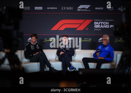 Niederlande, Niederlande. August 2025. Team Principal Pressekonferenz mit Toto Wolff, James Vowles und Flavio Briatore während des niederländischen GP, Zandvoort 28-31. August 2025. Formel-1-Weltmeisterschaft 2025. Quelle: Unabhängige Fotoagentur/Alamy Live News Stockfoto