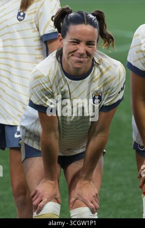 Seattle, Usa. August 2025. Seattle Reign FC-Verteidiger Phoebe McClernon (21) lächelt vor einem NWSL-Spiel gegen San Diego Wave FC im Lumen Field in Seattle, Washington am 29. August 2025. (Foto Nate Koppelman/SIPA USA) Credit: SIPA USA/Alamy Live News Stockfoto