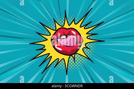 Blauer Hintergrund Comic mit Lippen Stock Vektor