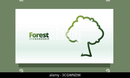 Waldverwaltungskonzept. Erstaunlicher grüner Waldbaum. Gehen Sie grün Bewegungs-Web oder Präsentationsvorlage Vektor-Illustration Stock Vektor