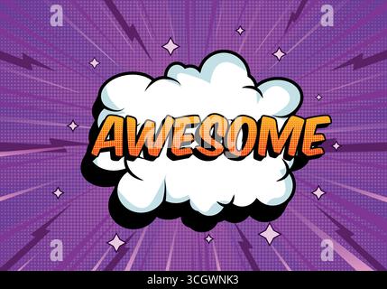 Comic-Hintergrund mit violettem und gelbem Text Stock Vektor