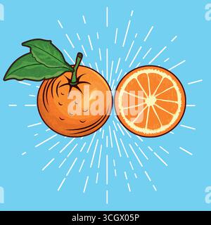 Orange Fruits Vintage-Stil und Comic-Zeichentrick in bunten Farben Stock Vektor