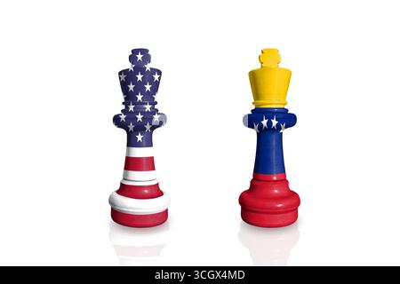 Schach aus den Fahnen der USA und Venezuelas Stockfoto