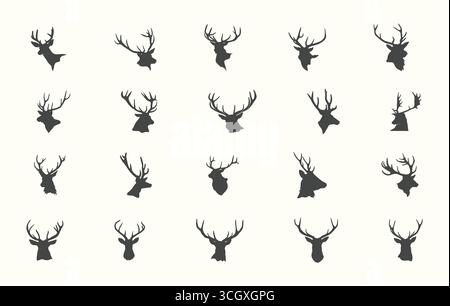 Hirschkopf Svg, Hirschkopf Silhouette, Hirschgeweih Silhouette, Hirschgeweih Svg, Hirschkopf Vektor, Hirschkopf-Clipart. Stock Vektor