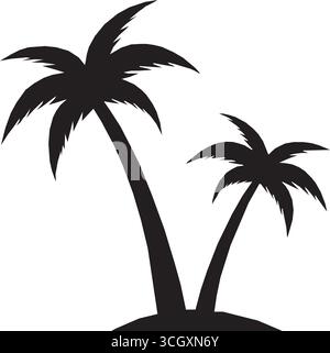 Silhouette von zwei Palmen. Zwei Bäume auf weißem Hintergrund. Silhouettenvektor-Illustration. Stock Vektor