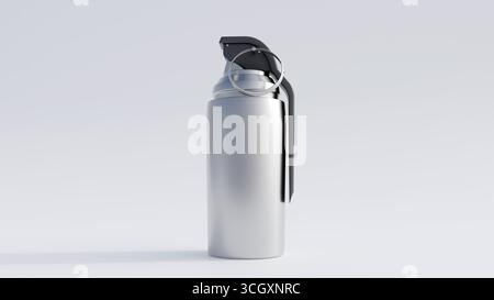 Eine 3D-Darstellung des Tränengaskanisters. Die klassische Form einer Granate, sie soll chemische Reizmittel abgeben. Stockfoto