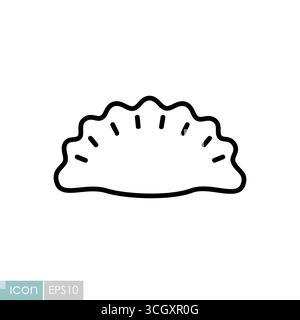 Ein einfaches Linienvektor-Symbol eines Cheburek oder Yantik, ein herzhaftes halbmondförmiges Gebäck. Ideal für Restaurantmenüs, Food Blogs und ethnische Küche Stock Vektor