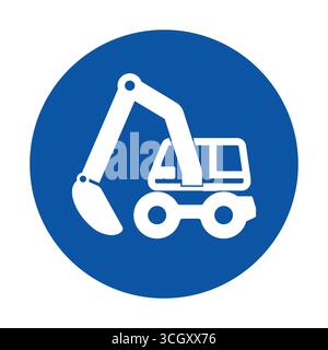 Detaillierte Grafik eines Symbols für einen Baubagger vor blauem Hintergrund. Ideal für branchenbezogene Projekte, Marketingmaterialien und Bildungseinrichtungen Stock Vektor