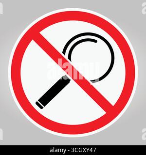 Dieses Bild zeigt ein fettgedrucktes Symbol, das keine Suche zulässig ist, innerhalb eines roten Kreises vor einem grauen Hintergrund. Es dient als deutliches visuelles Verbotszeichen, Stock Vektor