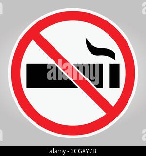 Dieses Bild zeigt ein deutliches Verbotsschild gegen das Rauchen, das gesundheitliche Bedenken hervorhebt. Der rote Kreis und die gekreuzte Linie betonen das Verbot von Tobak Stock Vektor