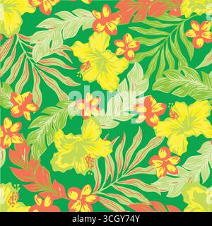 botanische Blume, Vektor, nahtloses Muster, Kräuter und Blätter, großer Satz, Hintergrund mit Blumen Stock Vektor