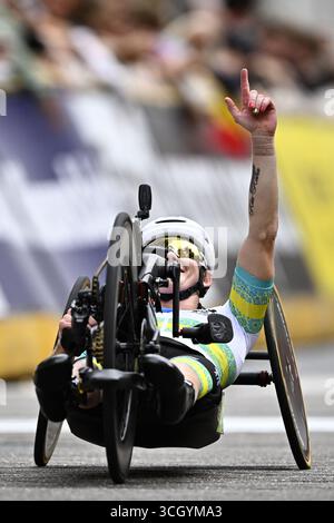 Ronse, Belgien. 30. August 2025. Tschechische Republik Vaclav Antal (MH3) feiert nach dem Sieg des Straßenrennens bei der UCI Para-Cycling Road World Championships am Samstag, den 30. August 2025 in Ronse. Die UCI Para-Cycling Road World Championships finden vom 28. Bis 31 August in Ronse statt. BELGA FOTO JASPER JACOBS Credit: Belga News Agency/Alamy Live News Stockfoto