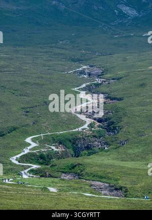 Der Wanderweg Feen Pools. Die Fairy Pools sind eine Reihe natürlicher Pools und Wasserfälle in Glen Brittle auf der Isle of Skye, Schottland. Stockfoto