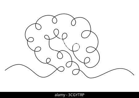 Abstraktes Menschliches Gehirn One Line Art Vektor Kreatives Minimalistisches Kontinuierliches Zeichnen Design. Abbildung Stock Vektor