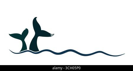 Das blaue Wellen-Symbol mit Walschwänzen. Stock Vektor