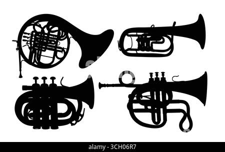 Silhouetten von Blasinstrumenten. Stock Vektor