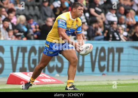 Rumpf, Großbritannien. 30. August 2025. MKM Stadium, West Park, Hull, East Yorkshire, 30. August 2025. Betfred Super League Hull FC gegen Leeds Rhinos Ryan Hall of Leeds Rhinos Credit: Touchlinepics/Alamy Live News Stockfoto