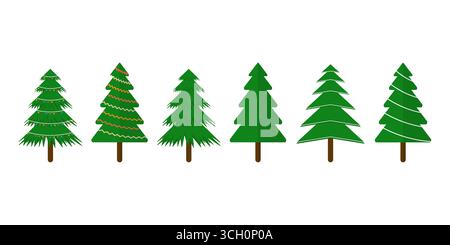 Weihnachtsbaumkollektion. Weihnachtsbaum-Set. Vektorabbildung. Stock Vektor
