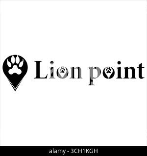 Das auffällige Lion Point-Logo mit einer pfotenförmigen Positionsnadel verbindet Stärke und Navigation mit einem eleganten Tiermotiv Stock Vektor