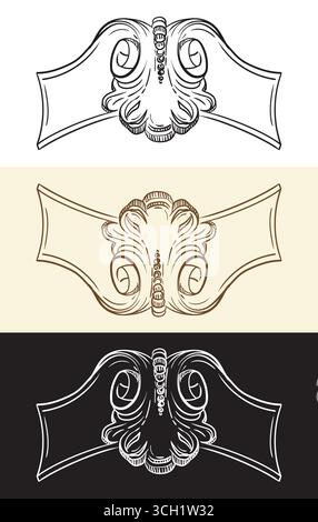 Kalligraphie-Wirbel verzierte Motive Design-Elemente. Vintage Damast filigrane Hochzeitsrollen Blumenschmuck in drei Farben. Gravur Retro Vektor illus Stock Vektor