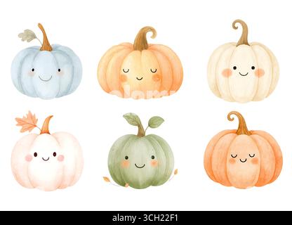 Aquarell Halloween Pack mit Geister Kürbisse Hexen und Fledermäuse Illustration Set Stockfoto