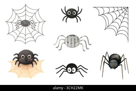 Aquarell Halloween Pack mit Geister Kürbisse Hexen und Fledermäuse Illustration Set Stockfoto
