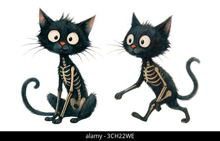 Aquarell Halloween Pack mit Geister Kürbisse Hexen und Fledermäuse Illustration Set Stockfoto