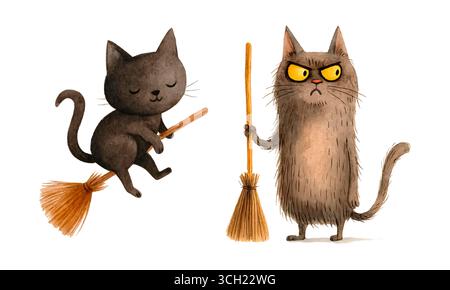 Aquarell Halloween Pack mit Geister Kürbisse Hexen und Fledermäuse Illustration Set Stockfoto