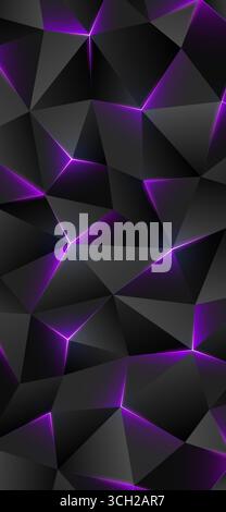 Dunkles Smartphone-Hintergrundbild mit niedrigem Poly. Abstrakter geometrischer Hintergrund mit Dreiecken. Grauer violetter Hintergrund. Leuchtende Linien, Dreieck. Konzeptinnovation Stock Vektor
