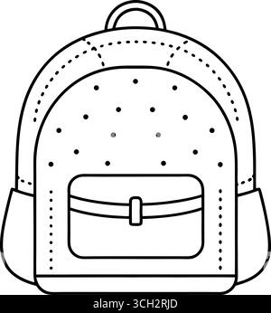 Einfache Schwarzweiß-Linienzeichnung eines Rucksacks, ideal zum Ausmalen und für Schulmotive Stock Vektor