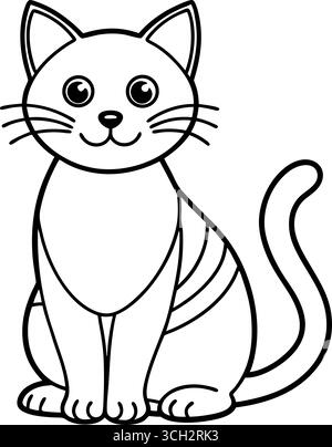 Niedliche Zeichentrickkatze, die nach vorne blickt und Umrisszeichnungen für das Färben und lustige Aktivitäten bietet Stock Vektor
