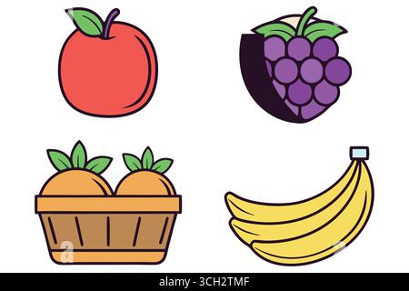 Buntes Sortiment an frischen Früchten in einer einfachen Illustration Stock Vektor